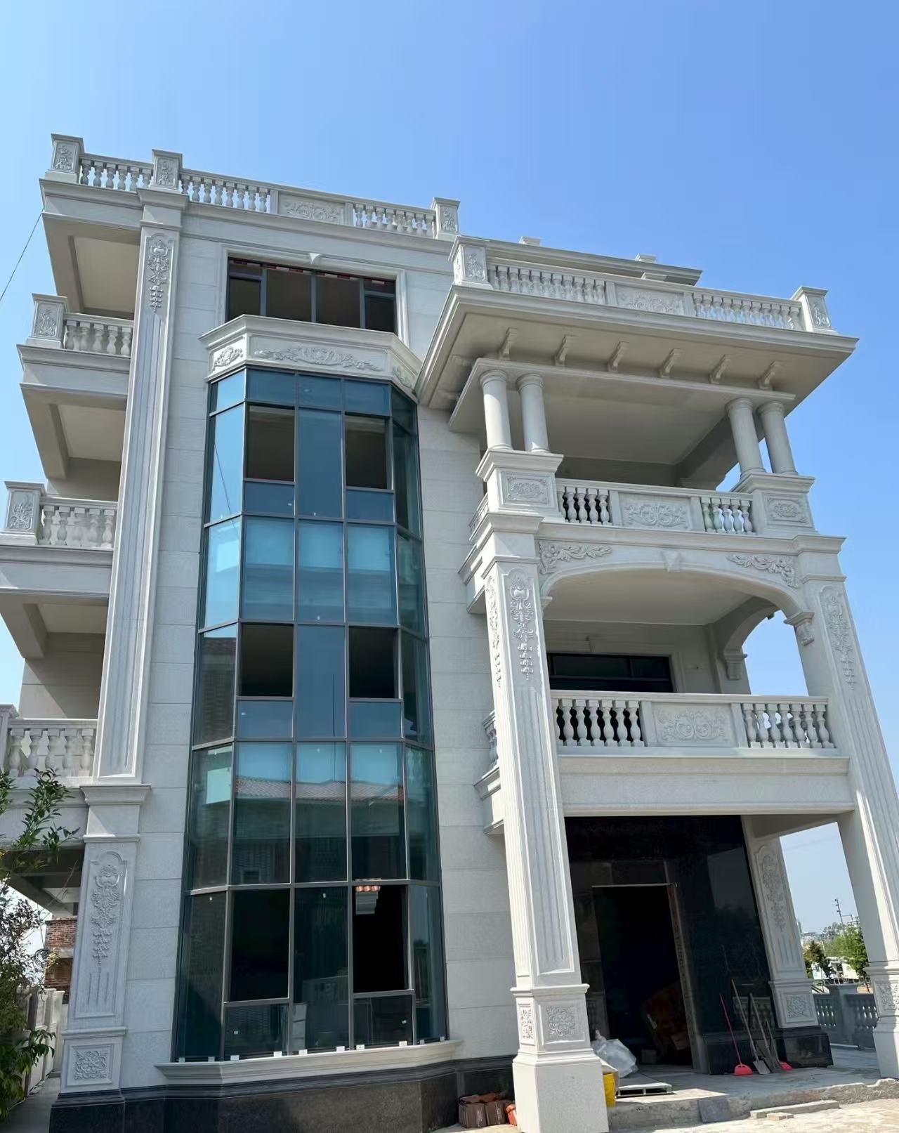 佛山 芝麻白花岗岩别墅外墙干挂效果展示